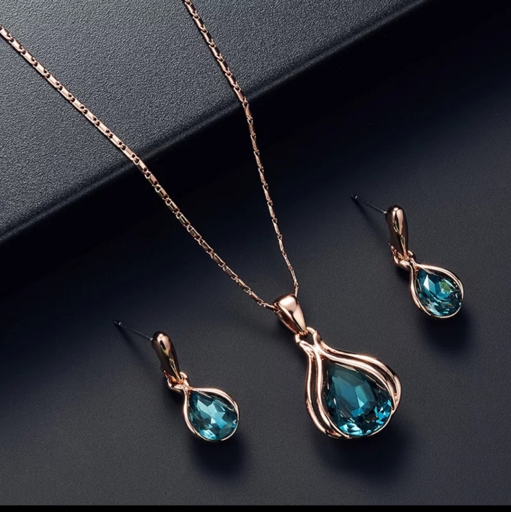 Blue topaz necklace and earrings set